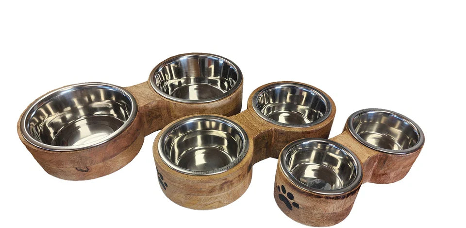 Handcrafted Wooden Double Dog Bowl